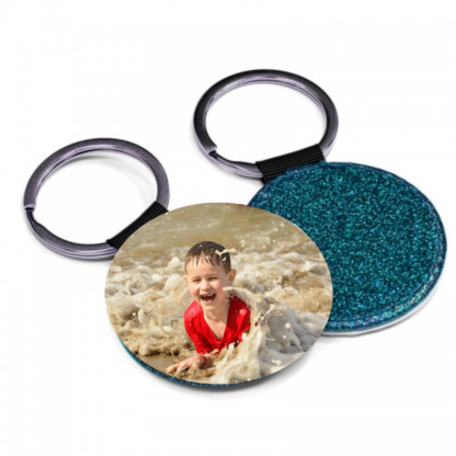 Keyring Glitter Round Blue