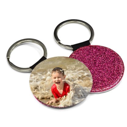 Keyring Glitter Round Rose Red